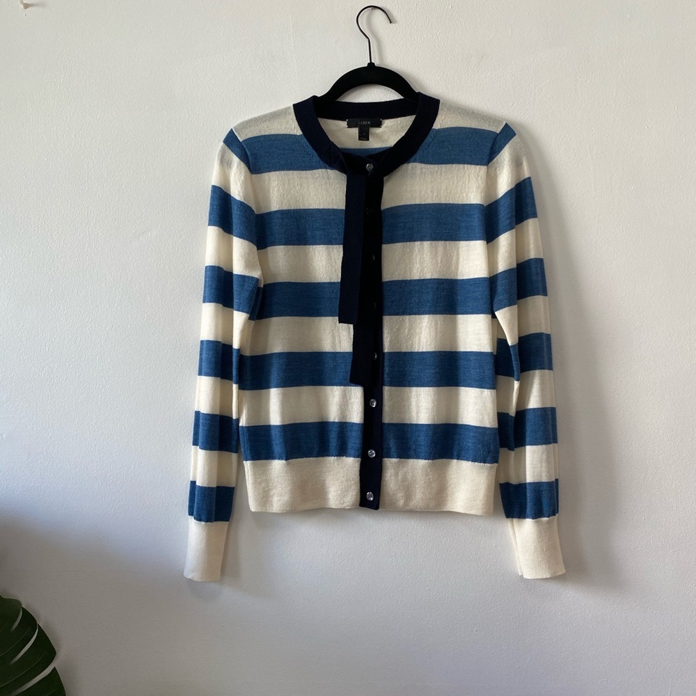 J. Crew merino wool tie neck striped sweater